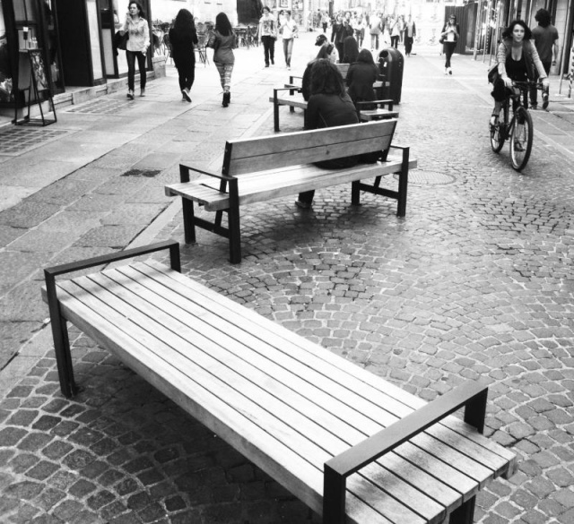 euroform w - street furniture - robust bench made of high quality wood for urban spaces - minimalist wooden seating with adjustable backrest for outdoors - high quality designer street furniture for parks, gardens, city centres, swimming pools, schools.