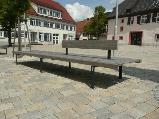 euroform w - street furniture - sturdy bench made of high-quality metal and wood for urban spaces - minimalist wooden seating for outdoors - high-quality designer street furniture