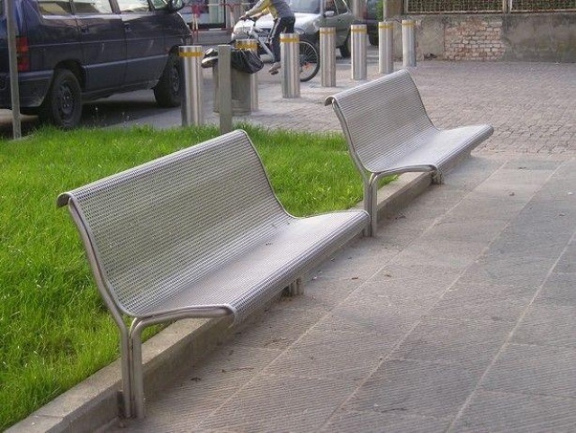 euroform w - street furniture - robust bench made of high-quality stainless steel for urban spaces - minimalist stainless steel seater for outdoors - high-quality designer street furniture