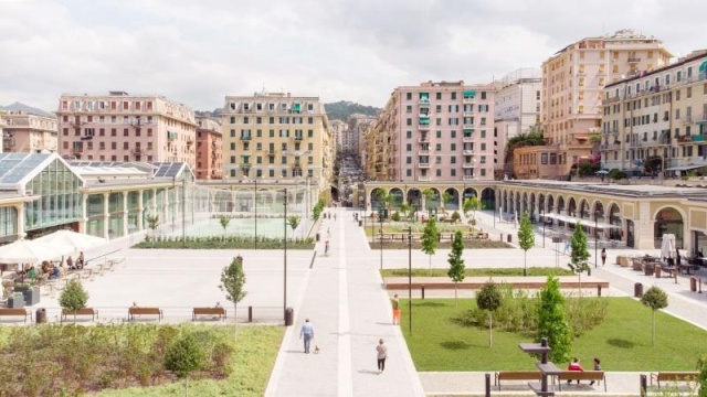 euroform w - street furniture - personalized bench in wood and metal - modern bench in Genova - wooden park bench for public places.