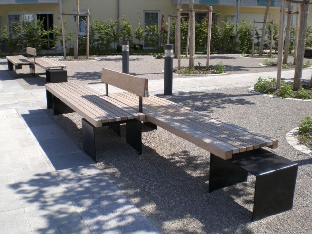 euroform w - street furniture - robust bench made of high quality wood for urban areas - wooden seating for outdoors - high quality designer street furniture