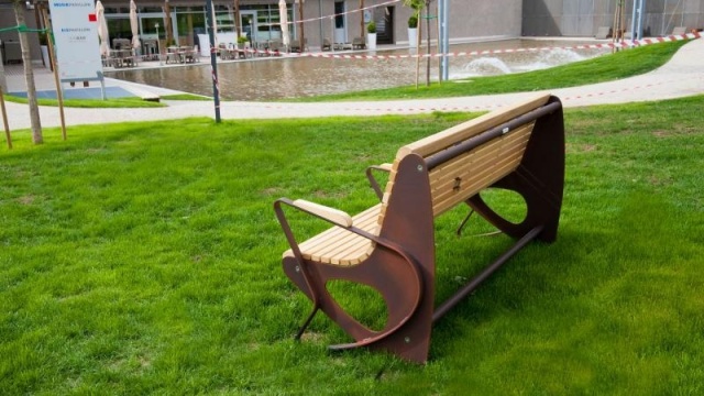 euroform w - street furniture - robust bench made of high quality wood for urban areas - minimalist wooden seating for outdoors - high quality designer street furniture - senior bench made of hardwood for public parks, old people