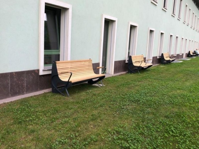 euroform w - street furniture - robust bench made of high quality wood for urban areas - minimalist wooden seating for outdoors - high quality designer street furniture - senior bench made of hardwood for public parks, old people