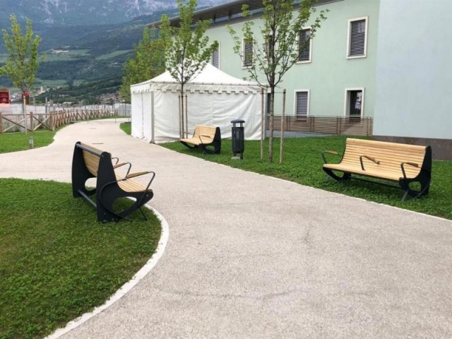 euroform w - street furniture - robust bench made of high quality wood for urban areas - minimalist wooden seating for outdoors - high quality designer street furniture - senior bench made of hardwood for public parks, old people