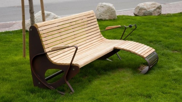 euroform w - street furniture - robust bench made of high quality wood for urban spaces - minimalist wooden seating for outdoors - high quality designer street furniture - hardwood bench with footrest for public parks 