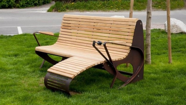 euroform w - street furniture - robust bench made of high quality wood for urban spaces - minimalist wooden seating for outdoors - high quality designer street furniture - hardwood bench with footrest for public parks 