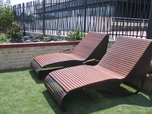 euroform w - street furniture - robust bench made of high quality wood for urban space - Chaise longue made of wood for outdoors - high quality designer street furniture - robust sunbed made of wood for public parks, swimming pools, promenades