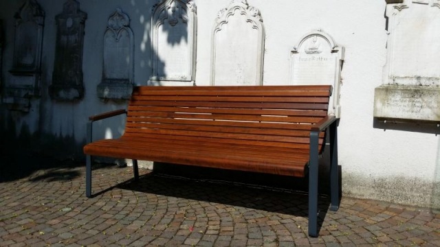 euroform w - street furniture - robust bench made of high quality wood for urban spaces - minimalist wooden seating for outdoors - high quality designer street furniture - hardwood bench for elderly Comfort