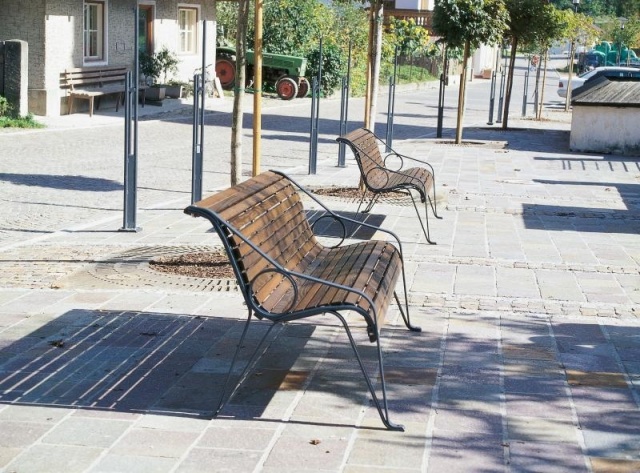 euroform w - street furniture - robust bench made of high-quality wood for urban spaces - minimalist wooden seater for outdoors - high-quality designer street furniture