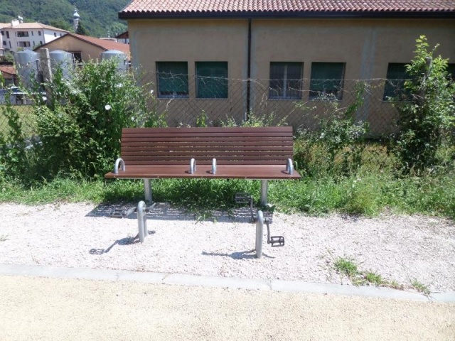 euroform w - street furniture - robust bench made of high-quality wood for urban spaces - minimalist wooden seater for outdoors - high-quality designer street furniture - senior bench with pedals for training motor skills