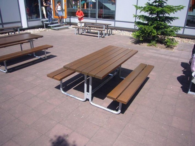 euroform w - street furniture - bench and table made of wood for urban space - high quality picnic set with bench and table made of robust hardwood for park, restaurants, school yards - Venus outdoor picnic table