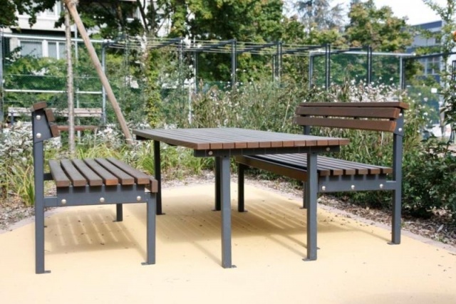 euroform w - Arredo urbano - Panchina e tavolo in legno duro per parco pubblico - Tavolo da parco con panchine per esterni - Quattro Tavolo in legno duro per spazio pubblico