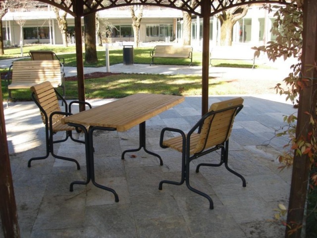 euroform w - Arredo urbano - Panchina e tavolo in legno duro per parco pubblico - Tavolo da parco con panchine per esterni - Contour Tavolo in legno duro per spazio pubblico