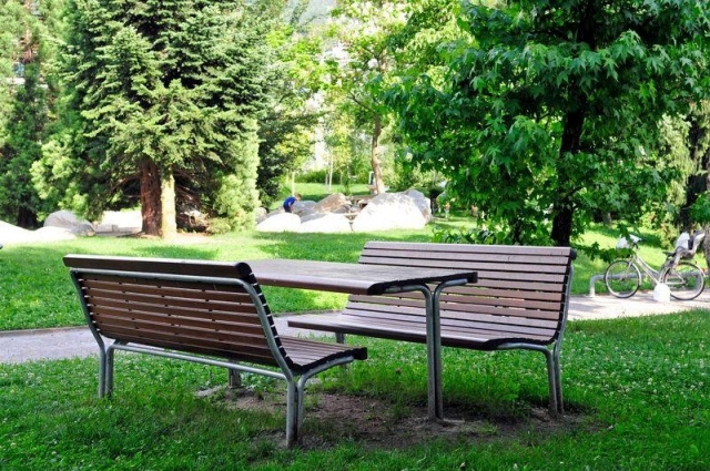 euroform w - Street furniture - Hardwood bench and table for public park - Outdoor park table with benches - Contour hardwood table for public space