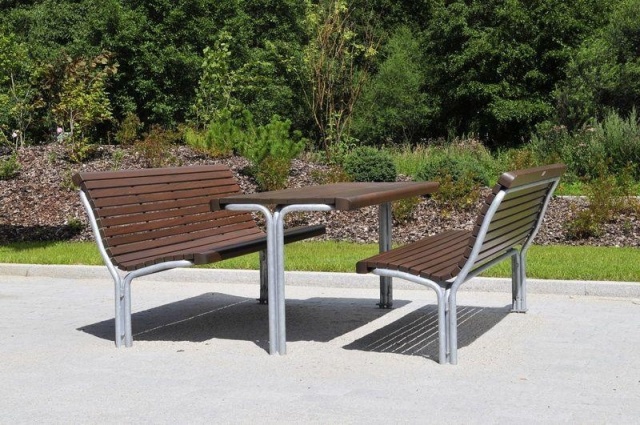 euroform w - Street furniture - Hardwood bench and table for public park - Outdoor park table with benches - Contour hardwood table for public space