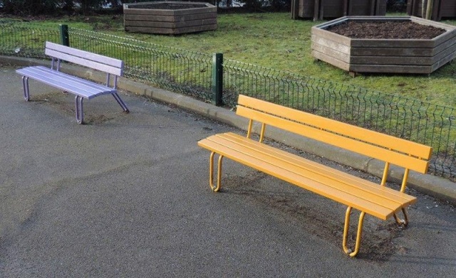 euroform w - street furniture - colourful wooden bench for kids - picnic table for kids for urban space - mini pic-nic picnic set for kids