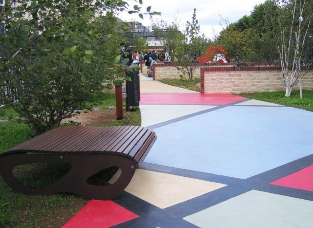 euroform w - street furniture - bench and table in hardwood at public park - park table for outdoors - Alltable table in hardwood for public space