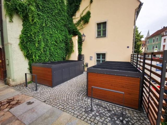 euroform w - street furniture - bike box with charging station and lock in Germany - bike storage with locking system - bike box for bikes, scooters, prams