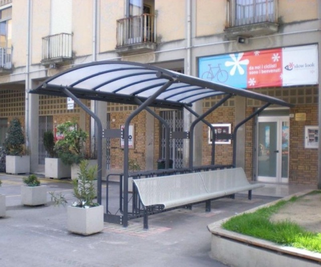 euroform w - urban furniture - metal steel shelter for busstop, bikes, public places - shades for bikes, seating areas - Vela