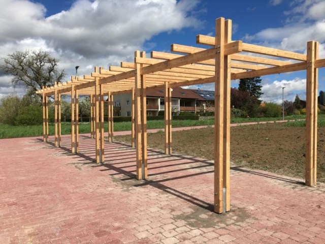 euroform w - Stadtmobiliar - Überdachung aus Holz und Metall für Garten, Innenhof oder Park - Pergola