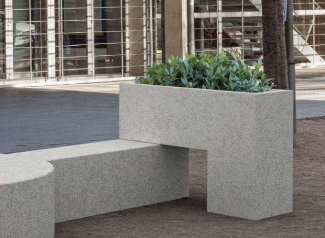 euroform w - Stadtmobiliar - Parkbank Beton mit Pflanzschale für öffentlichen Raum - Hocker aus Beton für draußen - Mago Urban - Tetris