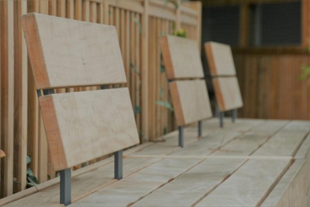 euroform w - street furniture - minimalist bench made of wood on campsite France - wooden seating island in France - customised street furniture - Isola bench