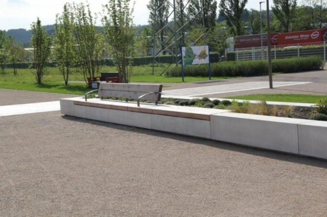 euroform w - urban furniture - minimalist wooden and concrete bench for outdoors - sustainable seatings for public place - customized street furniture