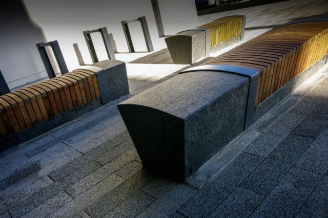 euroform w - urban furniture - wooden and concrete bench for Ashington Leisure Centre - custommade seatings for outdoors - customized urban furniture