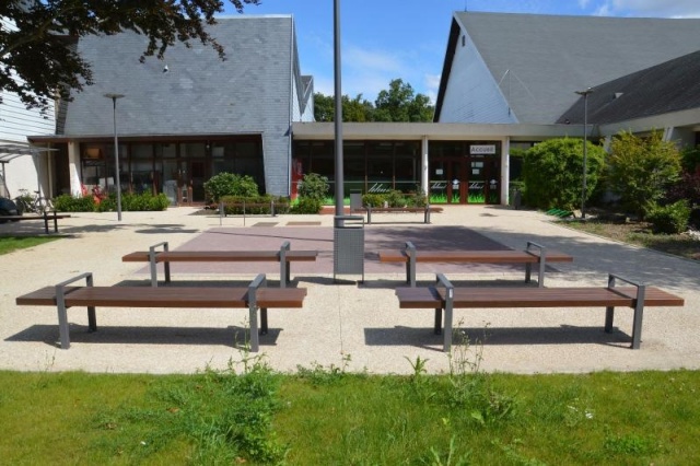 euroform w - urban furniture - sustainable wooden benches for public place - seatings at sports centre  - customized