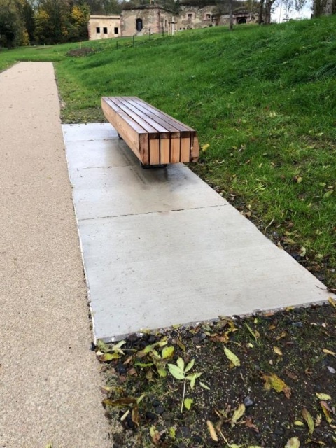 euroform w - street furniture - minimalist bench made of solid wood near Koblenz monastery - park bench wood - designer furniture for public spaces - customized bench