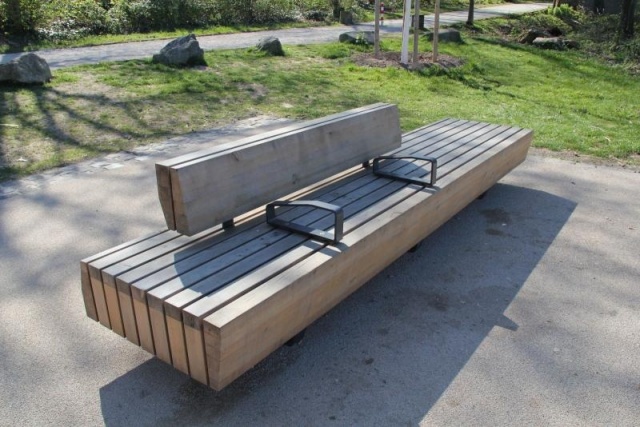 euroform w - street furniture - minimalist bench made of solid wood near Koblenz monastery - park bench wood - designer furniture for public spaces - customized bench