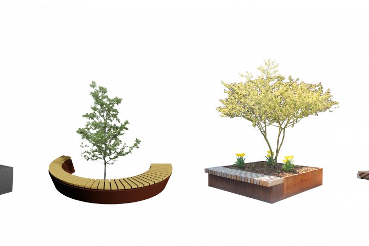 euroform w - Freiraummobiliar - Parkbank Holz - Rundbank - Hochbeet - Sitzinsel