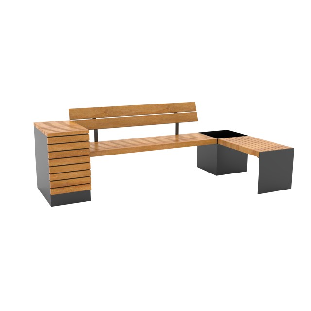 Bench with backrest, stool, planter and table 