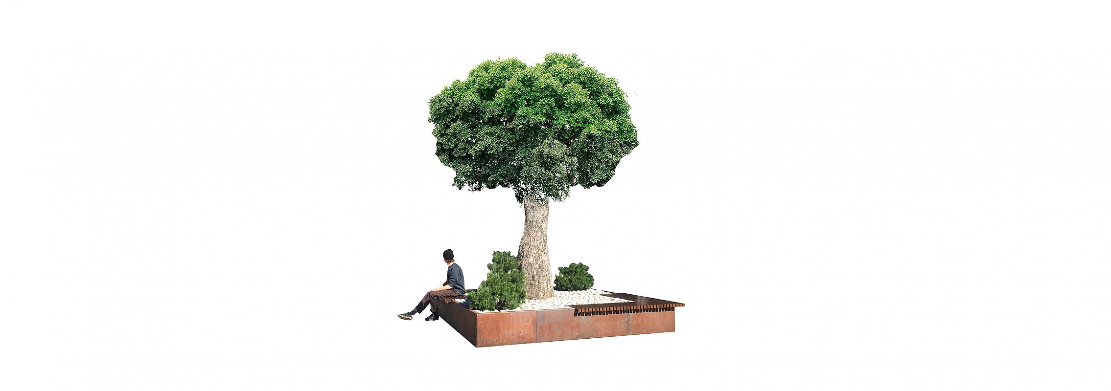euroform w - urban furniture - park bench wood - big planters - seating