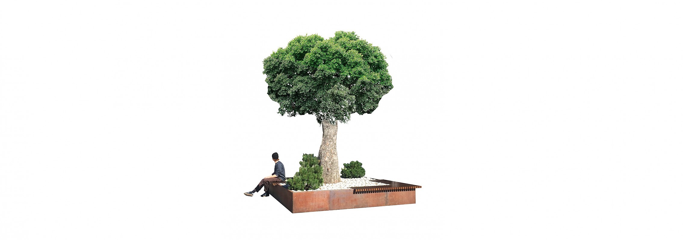 euroform w - urban furniture - park bench wood - big planters - seating